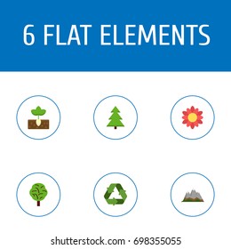 Flat Icons Conservation, Sprout, Landscape Vector Elements. Set Of Eco Flat Icons Symbols Also Includes Conservation, Landscape, Sprout Objects.