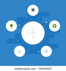Flat Icons Conservation, Winter Snow, Wood And Other Vector Elements. Set Of Eco Flat Icons Symbols Also Includes Drop, Nature, Reuse Objects.