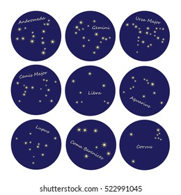 Flat icons constellations of the night sky with the names
