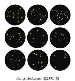 Flat icons of constellations on a black background
