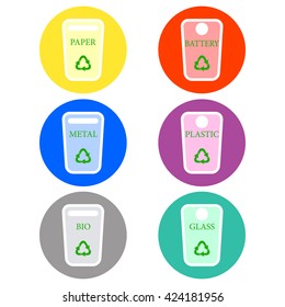 Flat icons with containers for garbage.