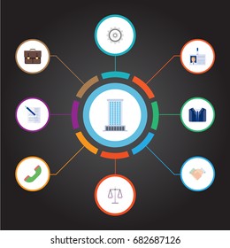 Flat Icons Contract, Id Card, Libra And Other Vector Elements. Set Of Business Flat Icons Symbols Also Includes Suit, Weight, Telephone Objects.