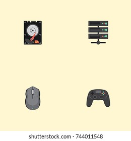 Flat Icons Controller, Hard Disk, Datacenter And Other Vector Elements. Set Of Computer Flat Icons Symbols Also Includes Database, Hard, Mouse Objects.