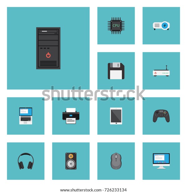 Flat Icons Controller, System Unit,\
Laptop And Other Vector Elements. Set Of PC Flat Icons Symbols Also\
Includes Controller, Palmtop, Presentation\
Objects.