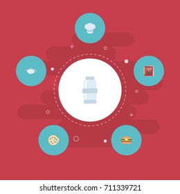 Flat Icons Cooking Notebook, Fast Food, Spice And Other Vector Elements. Set Of Gastronomy Flat Icons Symbols Also Includes Book, Food, Chef Objects.