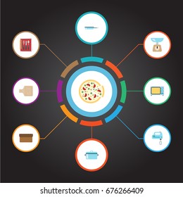 Flat Icons Cooking Notebook, Skillet, Pepperoni And Other Vector Elements. Set Of Cooking Flat Icons Symbols Also Includes Scales, Pan, Stove Objects.