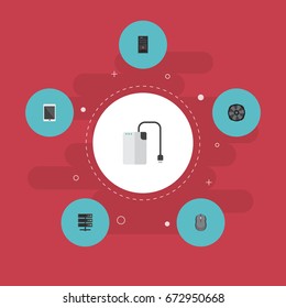 Flat Icons Cooler, Storage Device, System Unit And Other Vector Elements. Set Of Laptop Flat Icons Symbols Also Includes Fan, Control, Datacenter Objects.