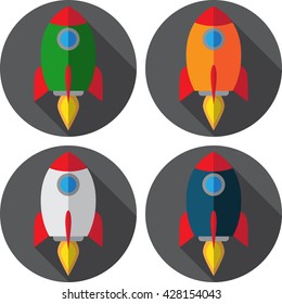 Flat icons of cosmos rockets