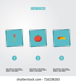 Flat Icons Cultivator, Field, Vegetable And Other Vector Elements. Set Of Harvest Flat Icons Symbols Also Includes Rake, Tomato, Ketchup Objects.