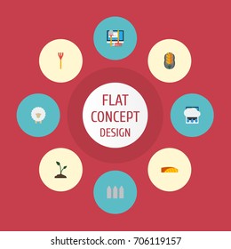 Flat Icons Cultivator, Grain, Lamb And Other Vector Elements. Set Of Agriculture Flat Icons Symbols Also Includes Wheat, Soil, Field Objects.