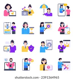 Flat Icons of Customer Agents Characters

