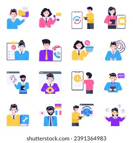 Flat Icons of Customer Services Characters
