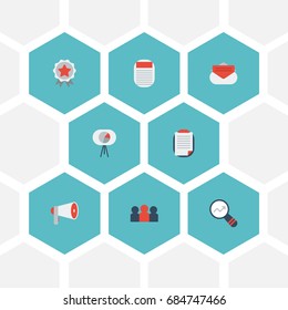 Flat Icons Customer Summary, Market, Statistic And Other Vector Elements. Set Of Advertising Flat Icons Symbols Also Includes Promotion, Market, Ad Objects.