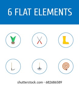 Flat Icons Cutter, Plant, Scissors And Other Vector Elements. Set Of Agriculture Flat Icons Symbols Also Includes Herb, Grower, Rake Objects.