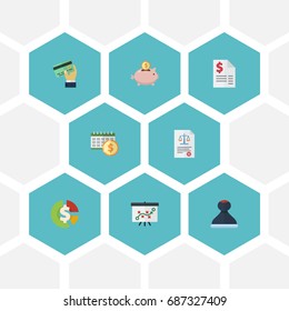 Flat Icons Deadline, Duty, Mark And Other Vector Elements. Set Of Recording Flat Icons Symbols Also Includes Card, Moneybox, Whiteboard Objects.