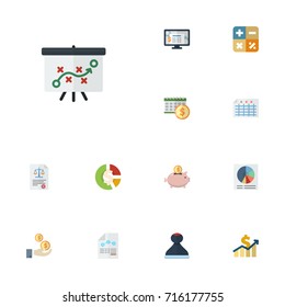 Flat Icons Deadline, Paper, Mark And Other Vector Elements. Set Of Recording Flat Icons Symbols Also Includes Moneybox, Mark, Pie Objects.