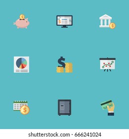 Flat Icons Deadline, Safe, Bank And Other Vector Elements. Set Of Registration Flat Icons Symbols Also Includes Dollar, Deposit, Money Objects.