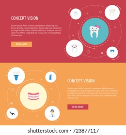 Flat Icons Decay, Dental Crown, Furniture And Other Vector Elements. Set Of Enamel Flat Icons Symbols Also Includes Cleaned, Implant, Toothbrush Objects.