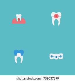 Flat Icons Dental Crown, Gingivitis, Dentition And Other Vector Elements. Set Of Tooth Flat Icons Symbols Also Includes Dental, Alumina, Alignment Objects.