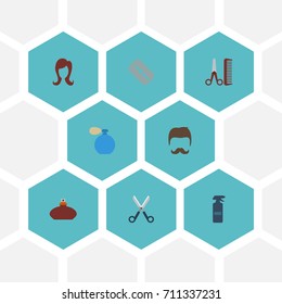 Flat Icons Deodorant, Hairdresser, Perfume And Other Vector Elements. Set Of Shop Flat Icons Symbols Also Includes Perfuming, Mister, Perfume Objects.