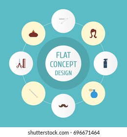 Flat Icons Deodorant, Hairspray, Cotton Buds And Other Vector Elements. Set Of Barber Flat Icons Symbols Also Includes Hairspray, Buds, Hairdresser Objects.