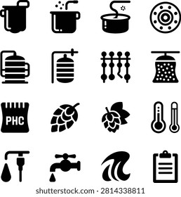 Flat icons depicting various kitchen tools cooking equipment and environmental health symbols with transparent backgrounds