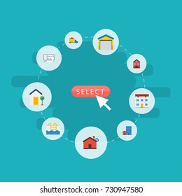Flat Icons Depot, Hypothec, Property And Other Vector Elements. Set Of Property Flat Icons Symbols Also Includes House, Van, Hypothecation Objects.