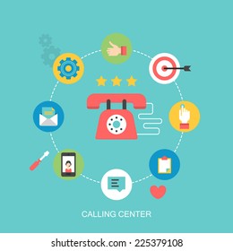 Flat icons design for calling center and customer support concept