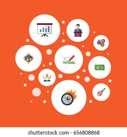 Flat Icons Design, Help, Cash And Other Vector Elements. Set Of Projects Flat Icons Symbols Also Includes Money, Time, Team Objects.