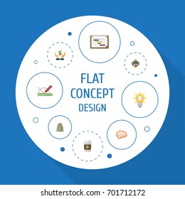 Flat Icons Design, Mind, Help And Other Vector Elements. Set Of Idea Flat Icons Symbols Also Includes Geometry, Graph, Design Objects.