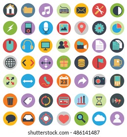 Flat icons design modern vector illustration big set of various financial service items, web and technology development, business management symbol, marketing items and office equipment on background