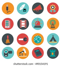 Flat icons design modern vector illustration big set of various financial service items, web and technology development, business management symbol, marketing items and office equipment on background.