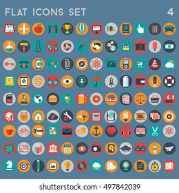 Flat icons design modern vector illustration big set of various financial service items, web and technology development, business management symbol, marketing items and office equipment on background.