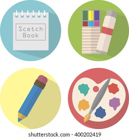 Flat icons. Design and painting (art supplies)