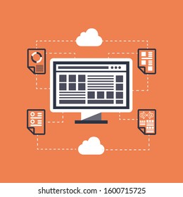 Flat icons design for server computing and data base