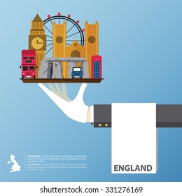 Flat icons design of United Kingdom  landmarks. Global travel infographic . Vector Illustration.