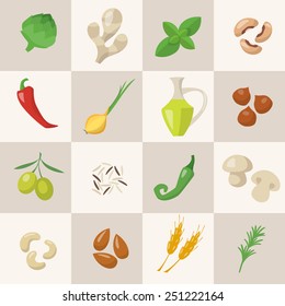 Flat icons of different vegetables