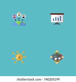 Flat Icons Discussion, Administration, Show And Other Vector Elements. Set Of Projects Flat Icons Symbols Also Includes Manager, Show, Joint Objects.