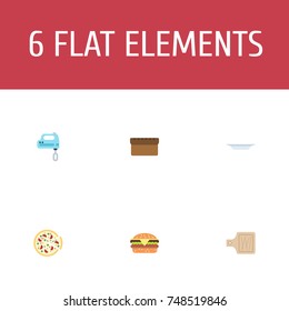 Flat Icons Dish, Blender, Loaf And Other Vector Elements. Set Of Food Flat Icons Symbols Also Includes Cutting, Mixer, Fast Objects.