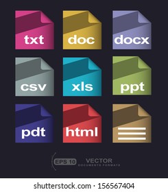 flat icons documents formats with long shadow effect 