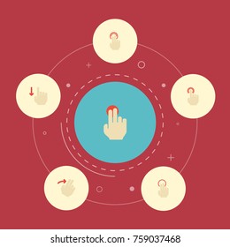 Flat Icons Double Click, Single Tap, Right And Other Vector Elements. Set Of Gesticulation Flat Icons Symbols Also Includes Double, Right, Tap Objects.