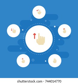 Flat Icons Down, Hold, Rearward And Other Vector Elements. Set Of Gestures Flat Icons Symbols Also Includes Press, Top, Three Objects.