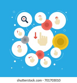 Flat Icons Down, Swipe, Double Click And Other Vector Elements. Set Of Gestures Flat Icons Symbols Also Includes Backward, Finger, Gesture Objects.