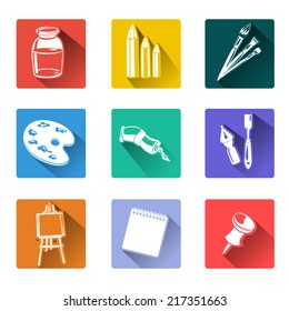 flat icons with drawing tools. vector illustration