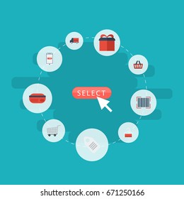 Flat Icons Dress Stand , Bag, Present Vector Elements. Set Of Store Flat Icons Symbols Also Includes Delivery, Dress, Tag Objects.