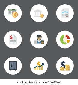 Flat Icons Duty, Safe, Net Income And Other Vector Elements. Set Of Registration Flat Icons Symbols Also Includes Expenses, Stock, Tax Objects.