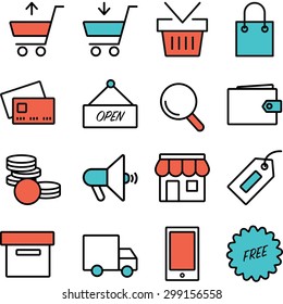 Flat icons for e-commerce, isolated on white background