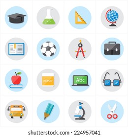 Flat Icons For Education Icons and School Icons Vector Illustration
