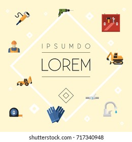 Flat Icons Electric Screwdriver, Tractor, Worker And Other Vector Elements. Set Of Industry Flat Icons Symbols Also Includes Gloves, Mitten, Pipeline Objects.