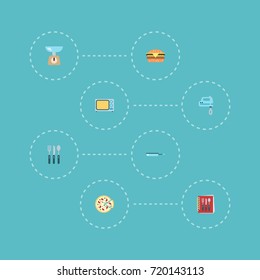 Flat Icons Electric Stove, Fast Food, Kitchen Measurement And Other Vector Elements. Set Of Gastronomy Flat Icons Symbols Also Includes Fast, Skillet, Measurement Objects.